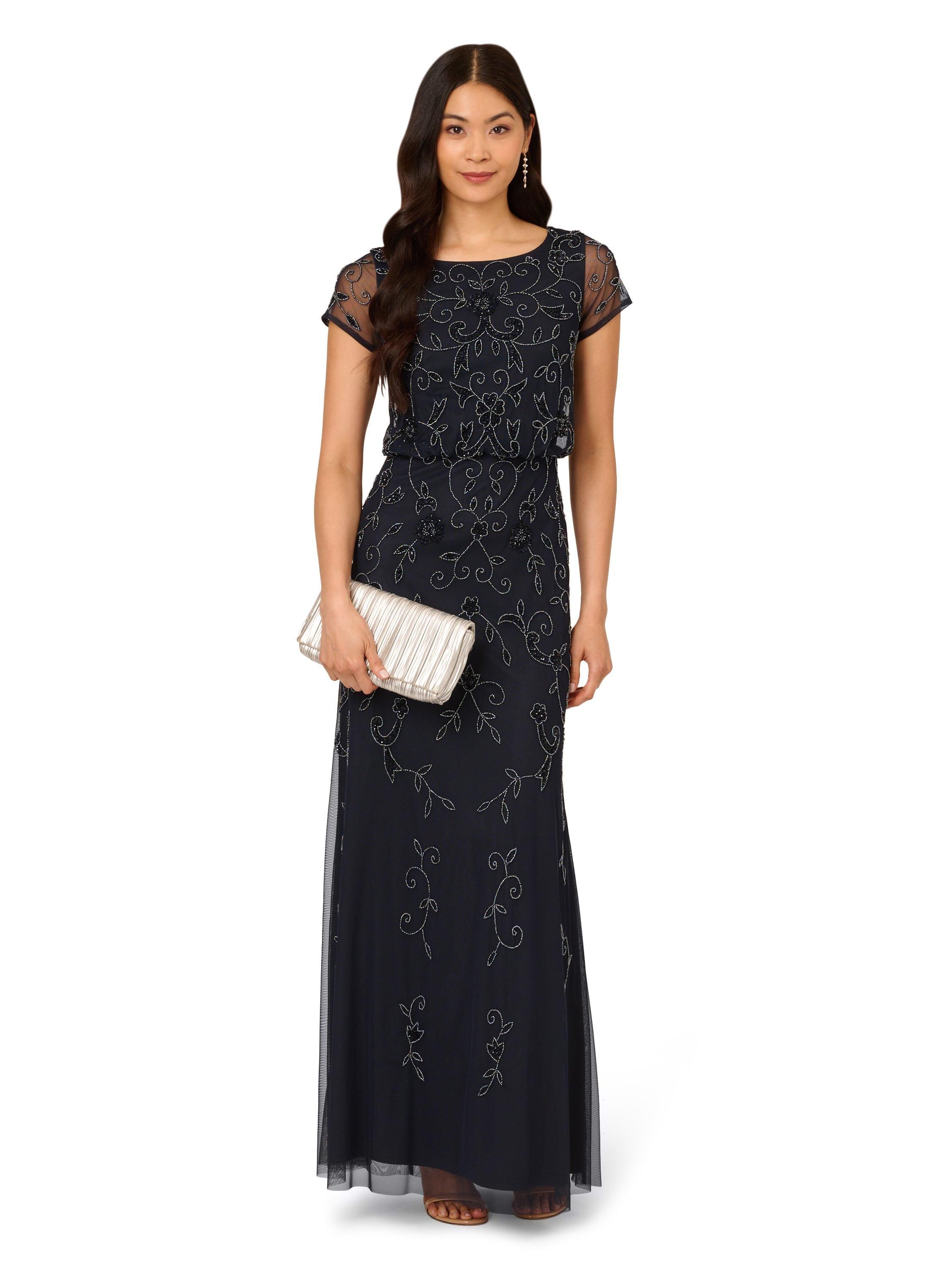 Papell Studio Beaded Blouson Long Dress