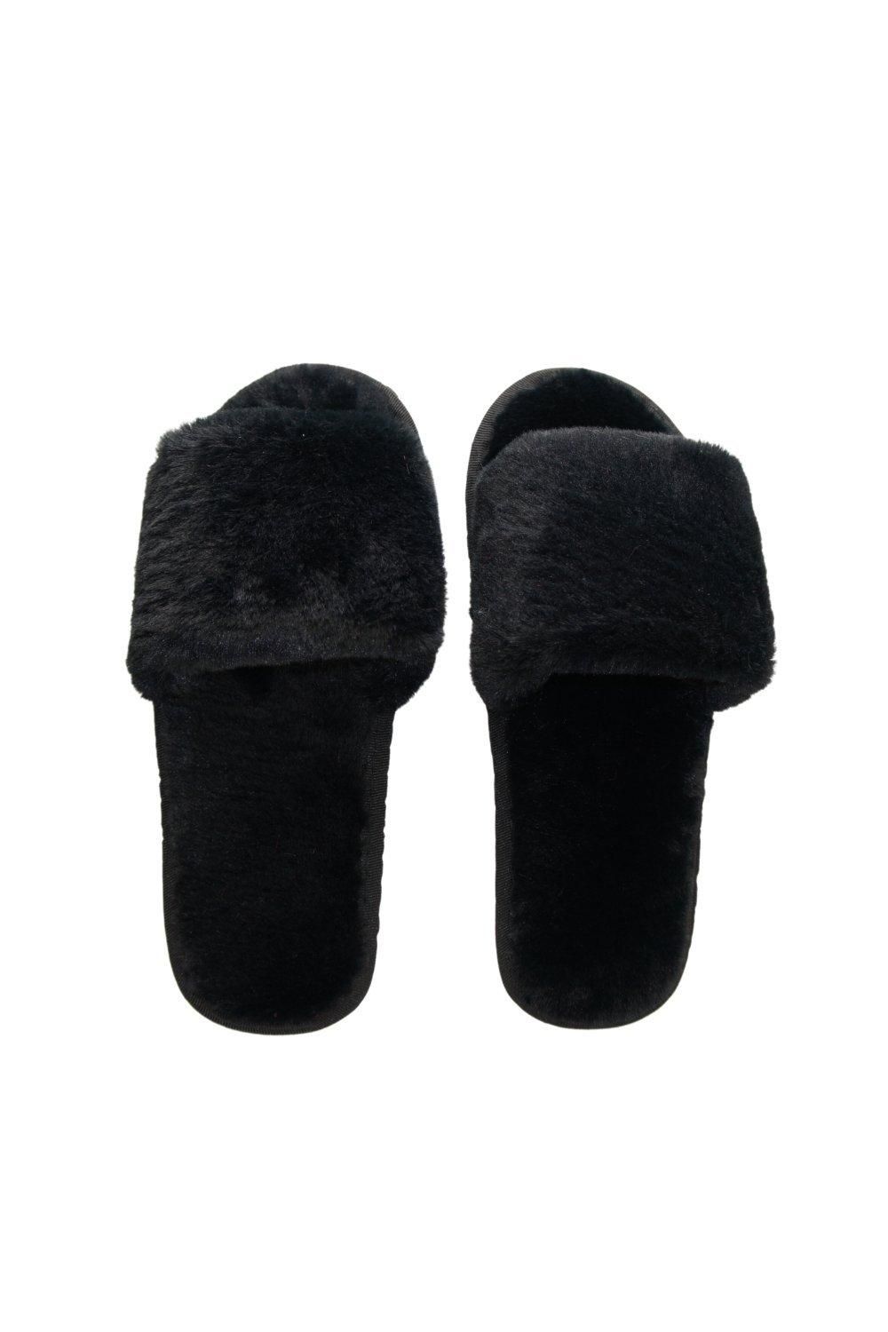 IVACHY Faux Fur Lined Fluffy Winter Warm and Cosy Opened Toe Slippers