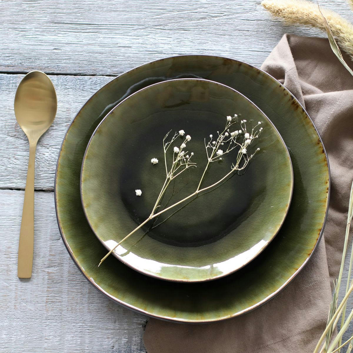 META - Lot de 6 assiettes plates en grès vert 27,5cm