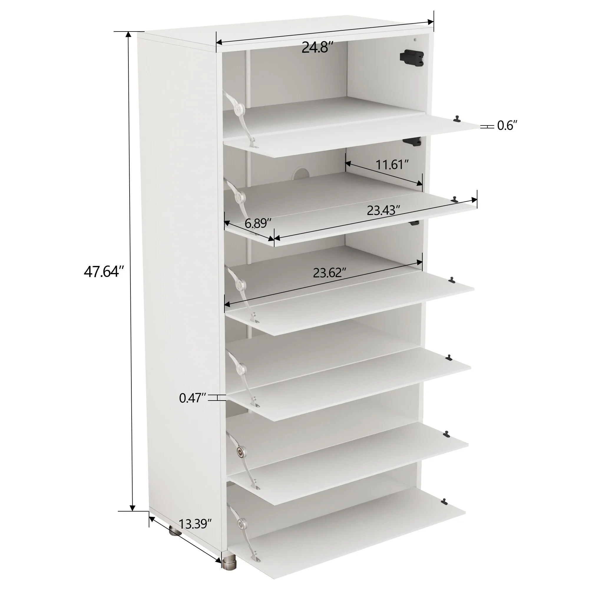24.8 Mirror Shoe Cabinet with 6 Flip Drawers and 4 Metal Legs