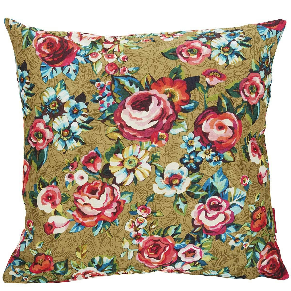 DEVI - Housse de coussin extérieur fleuri doré 60x60