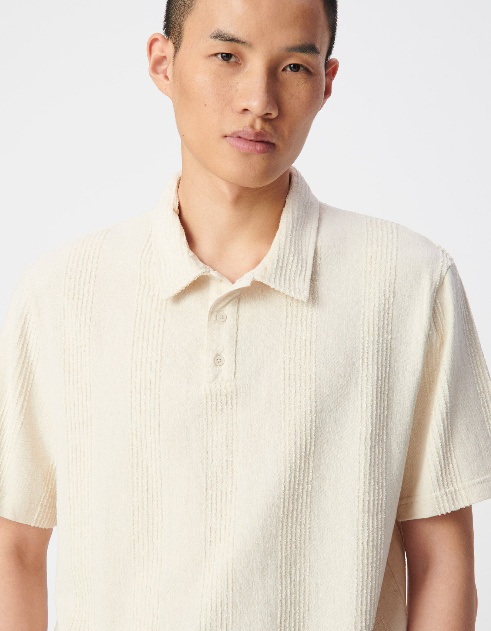 Polo beige motif rayures éponge Homme