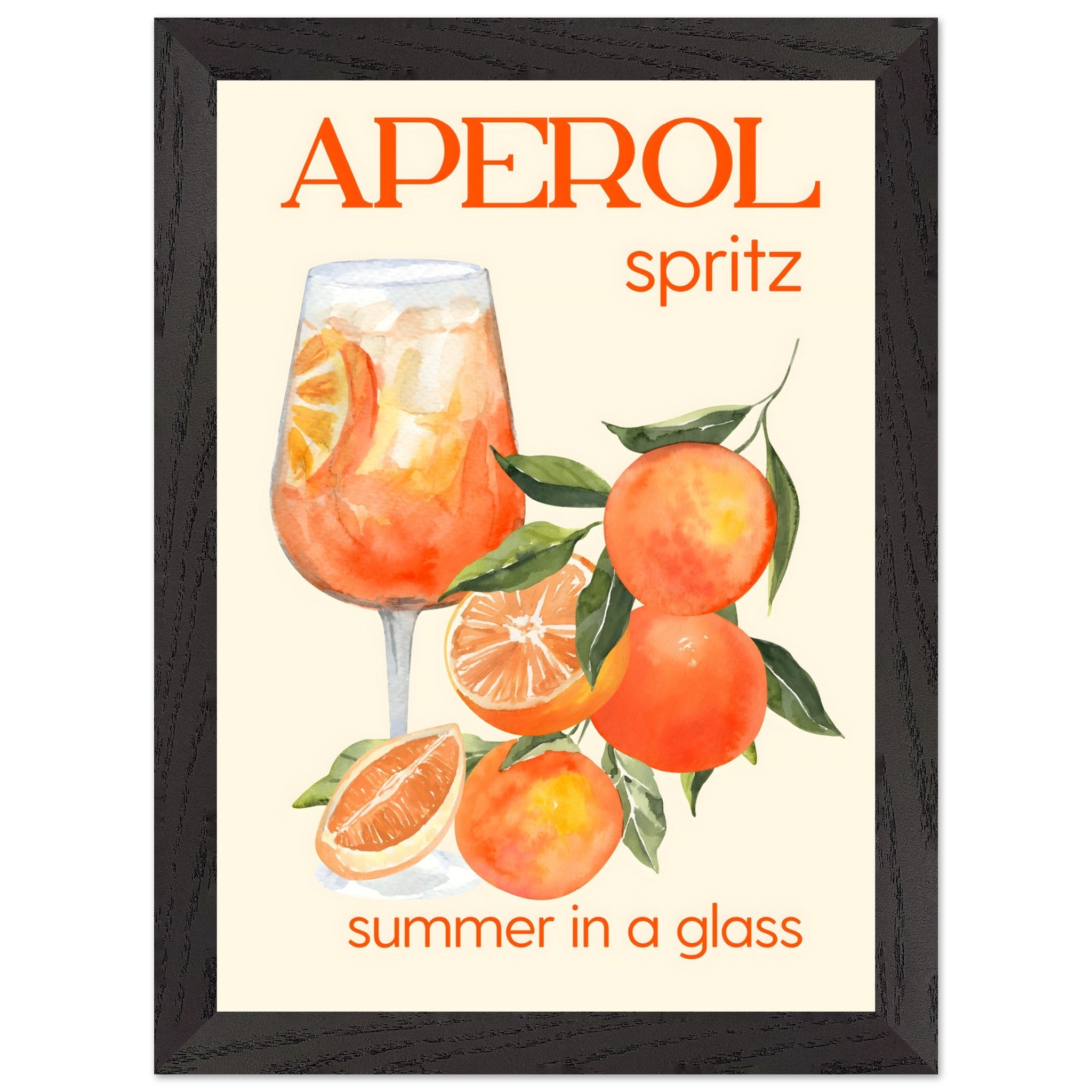 Artfulprints Poster met Lijst Aperol Spritz - Summer in a glass  - A4 21x29.7 cm - Oranje