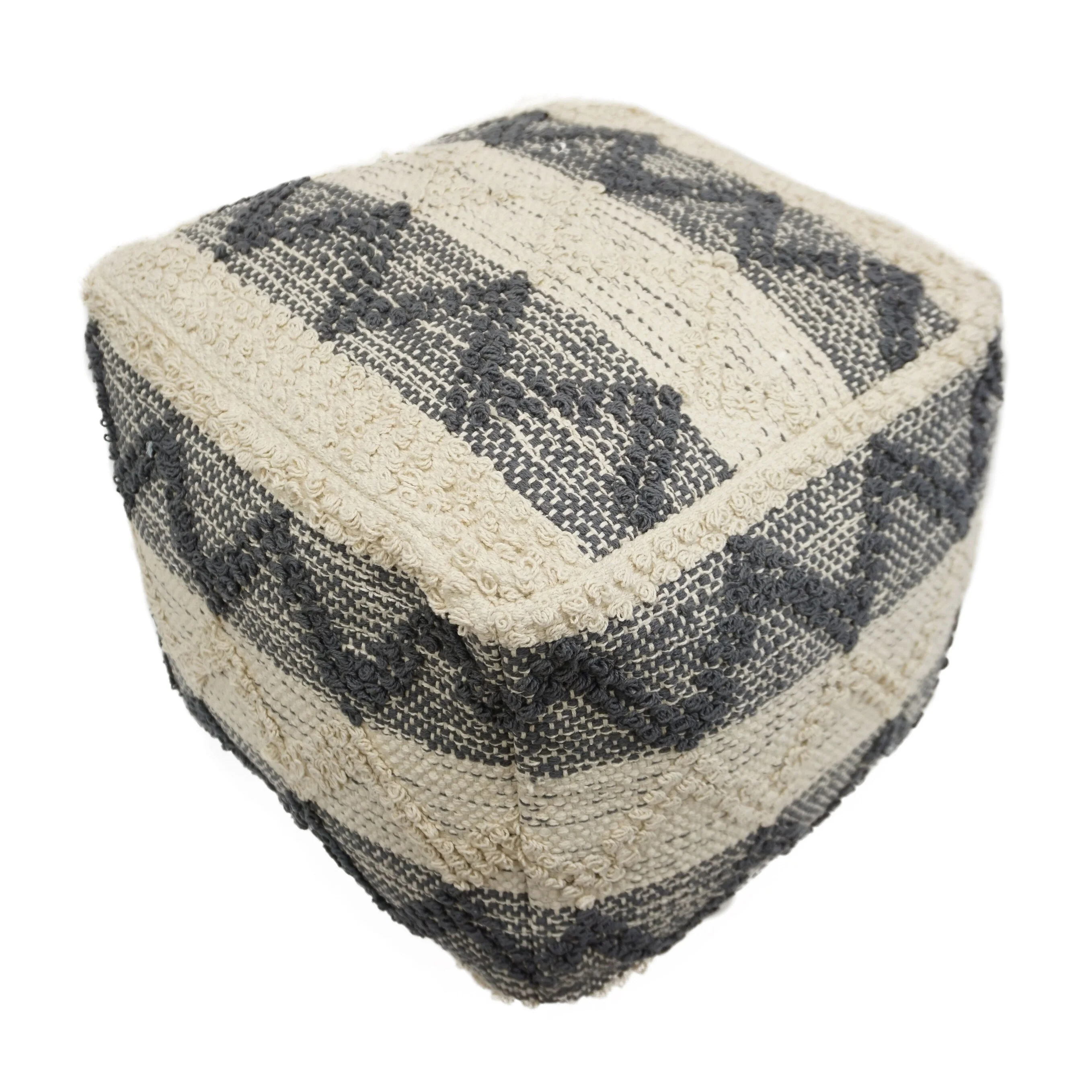 Home&Manor Wool Cotton Mariotti Chevron Pouf