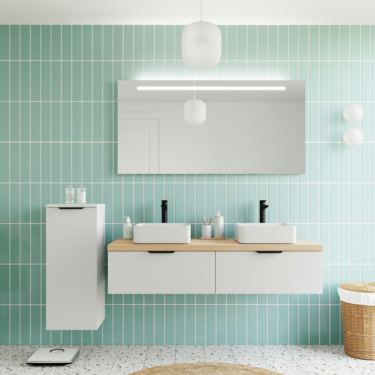 SOHO - Meuble salle de bain 2 vasques posées 140cm 2 tiroirs Blanc