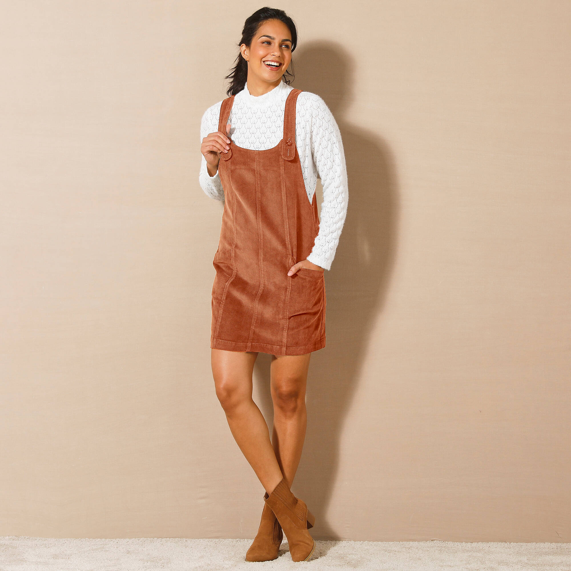 Robe chasuble évasée, velours c&ocirc;telé