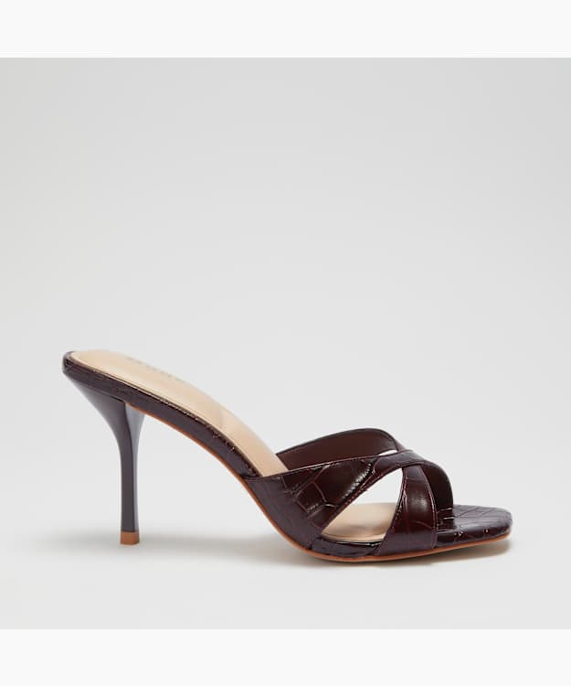 Mavina Burgundy - Croc-Embossed Leather Heeled Mules