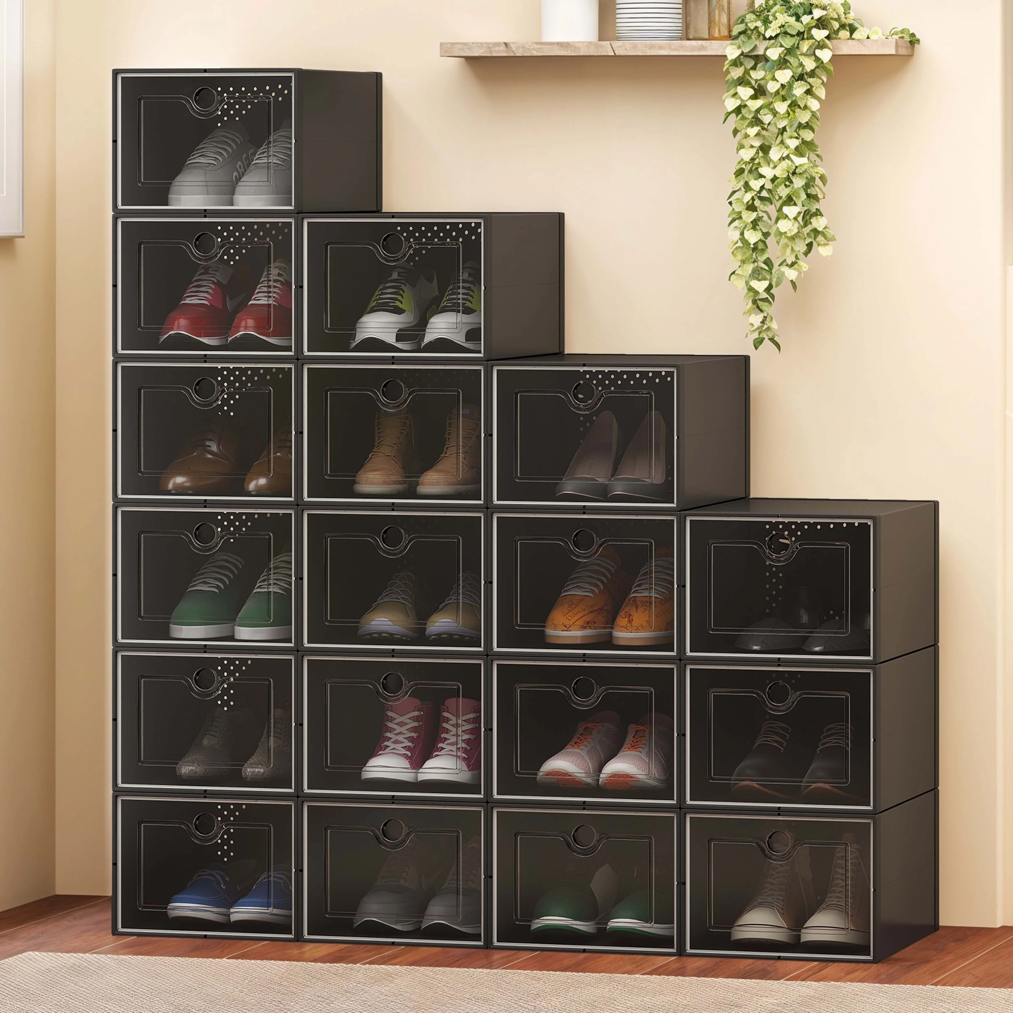 Moasis Shoe Organizer Box, 18 PCS Large Shoe Storage Stackable Shoe Box Rack Containers Drawers - 18PCS