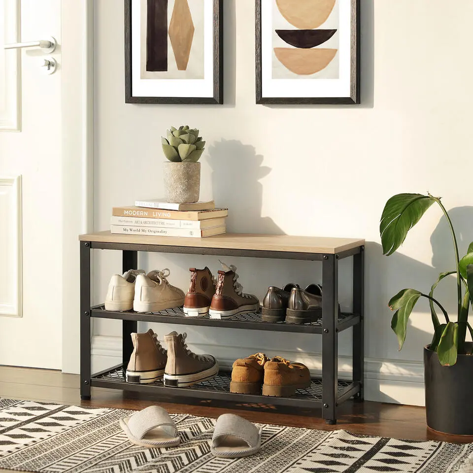 Schoenenrek met Industri?le Look - Zwart Frame - 73x30x45cm