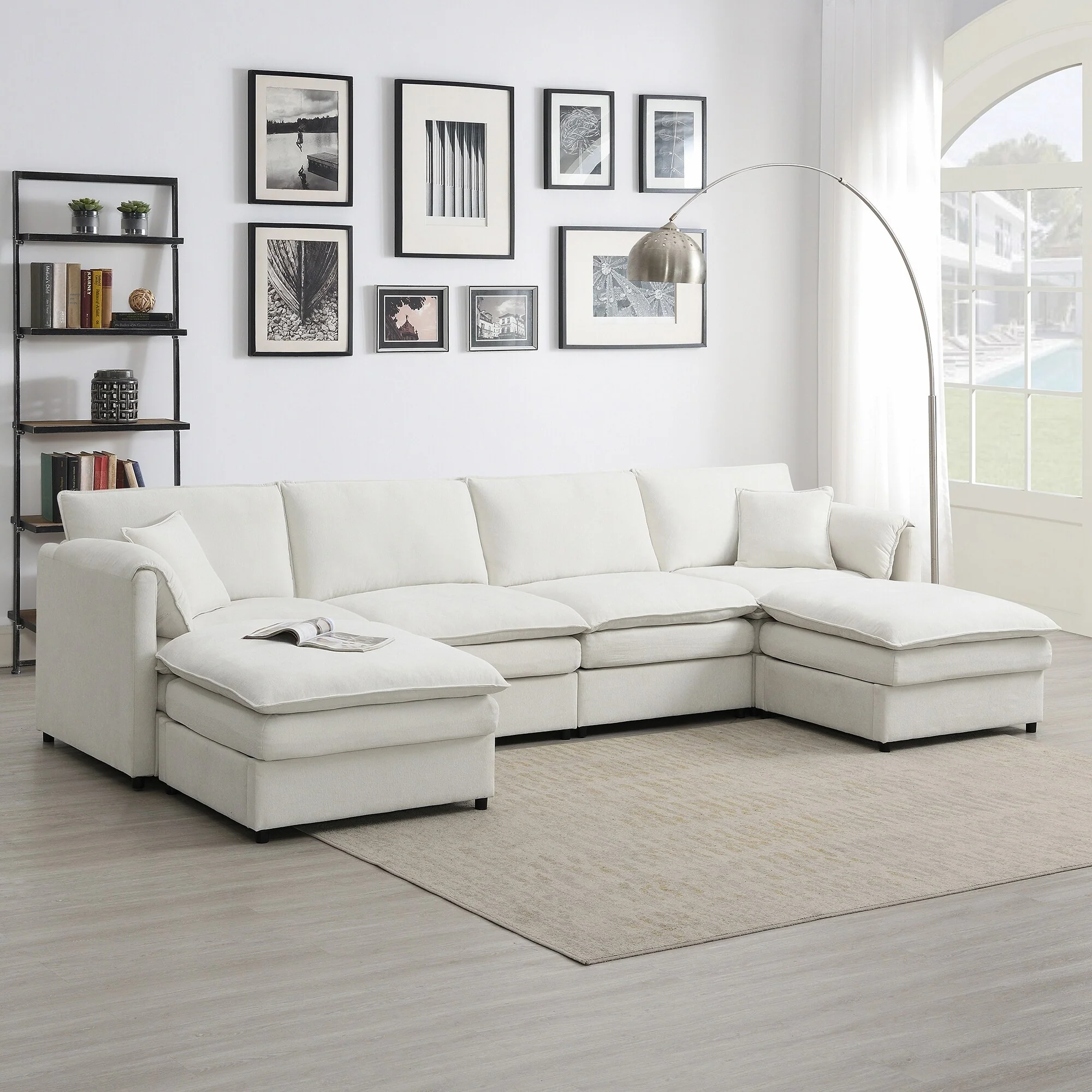 Modern Oversized Sectional Sofa with Double Cushions and Removable Ottomans for Spacious Living Rooms or Family Spaces