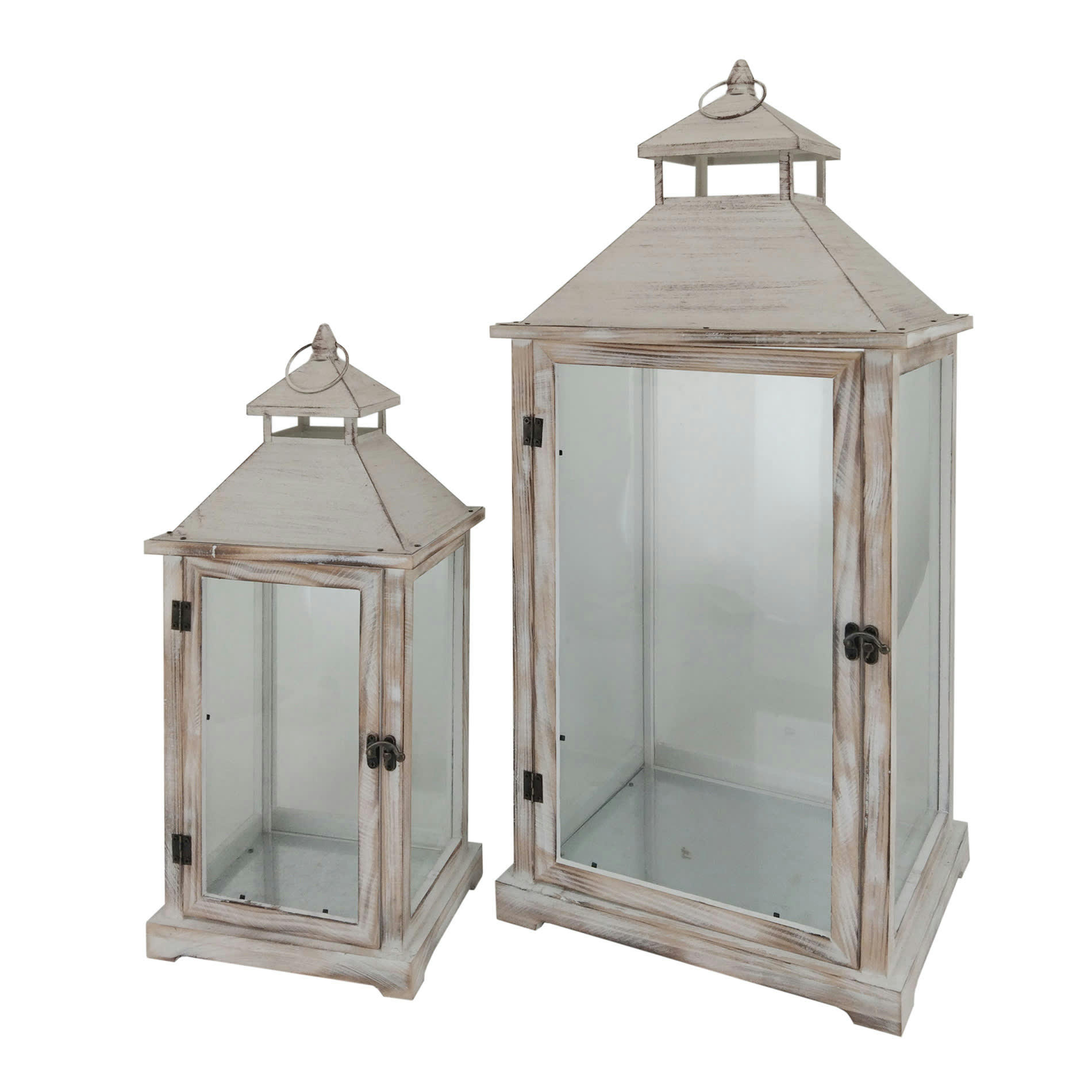 MAGIC ATMOSPHERE - Lot de 2 lanternes grandes en bois et pvc marron clair