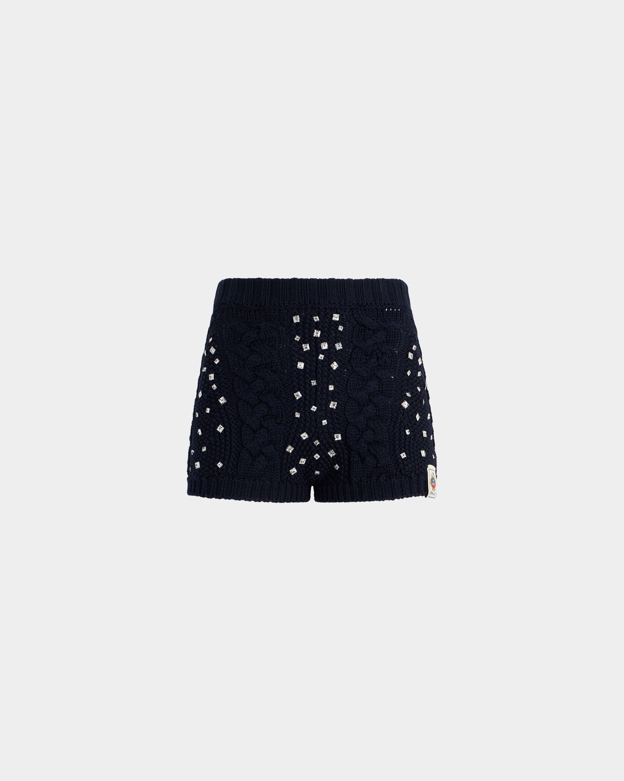 Weihnachtsshorts aus Wolle in Marineblau mit Strasssteinen