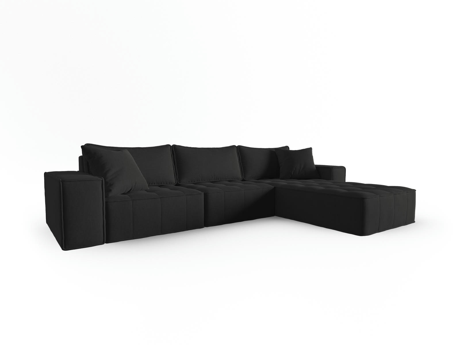 MIKE - Canapé d'angle droit modulable 5 places en tissu structurel noir