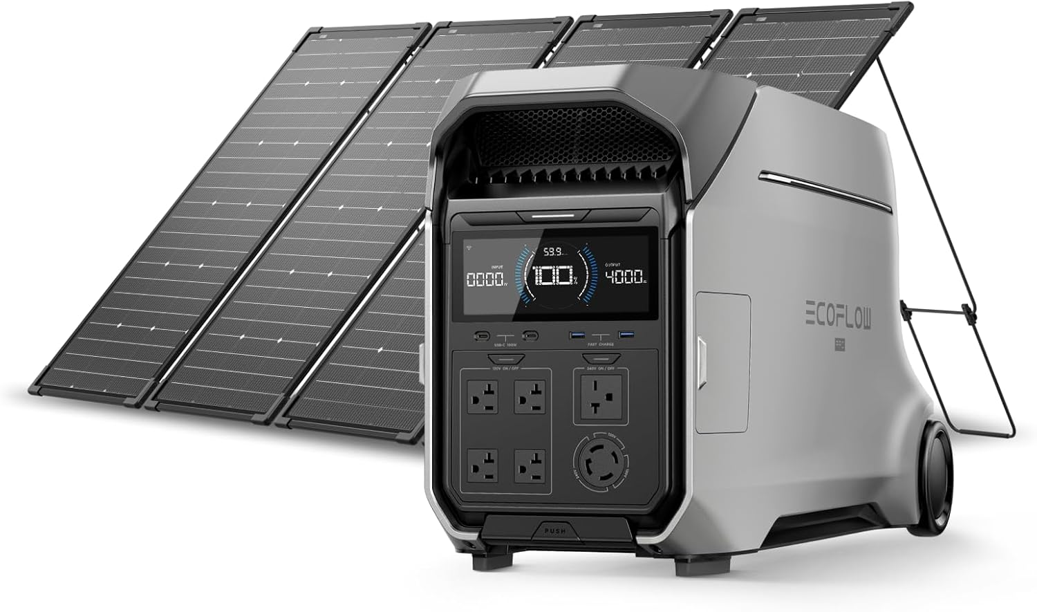 EF ECOFLOW Power Station 4096Wh DELTA Pro 3 with 4X125W Solar Panels  25% High-Efficiency  4000W Portable Power Station  AC + Solar Fast Dual Charging For Camping RV