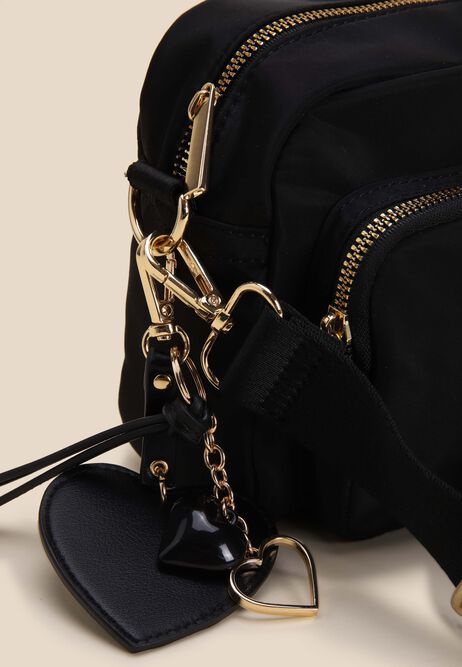 Womens Black Charm Detail Nylon Camera Bag
