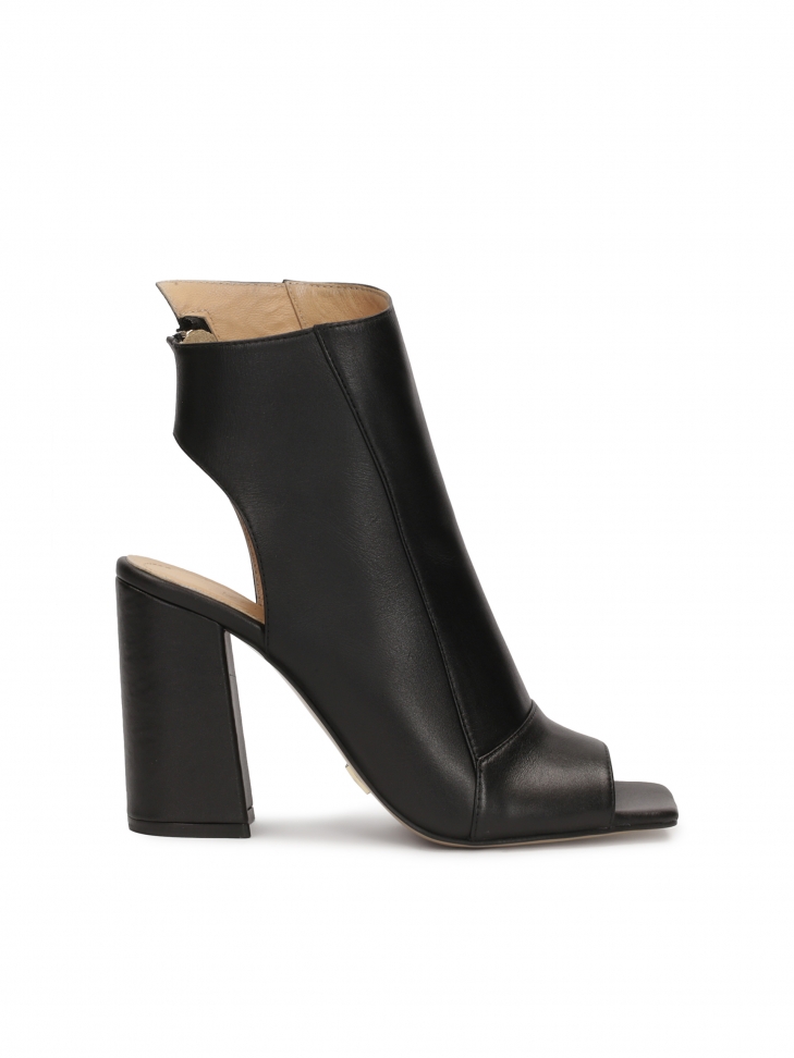 Leather peep-toe booties with an open toe and heel