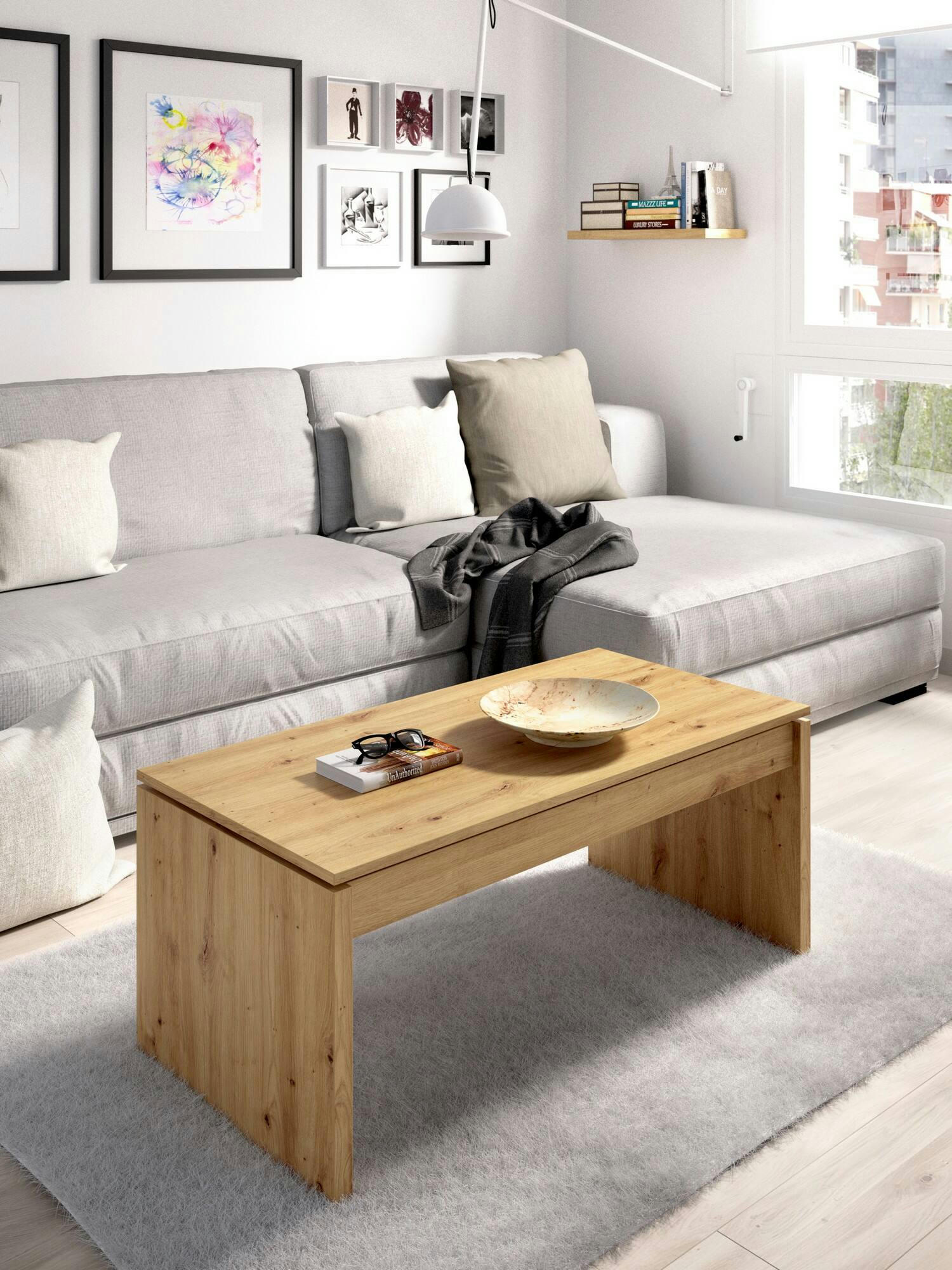 DBURGI - Table basse effet bois chêne noueux