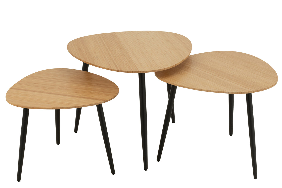 J-Line bijzettafel Palet - bamboe/metaal - naturel/zwart - set van 3