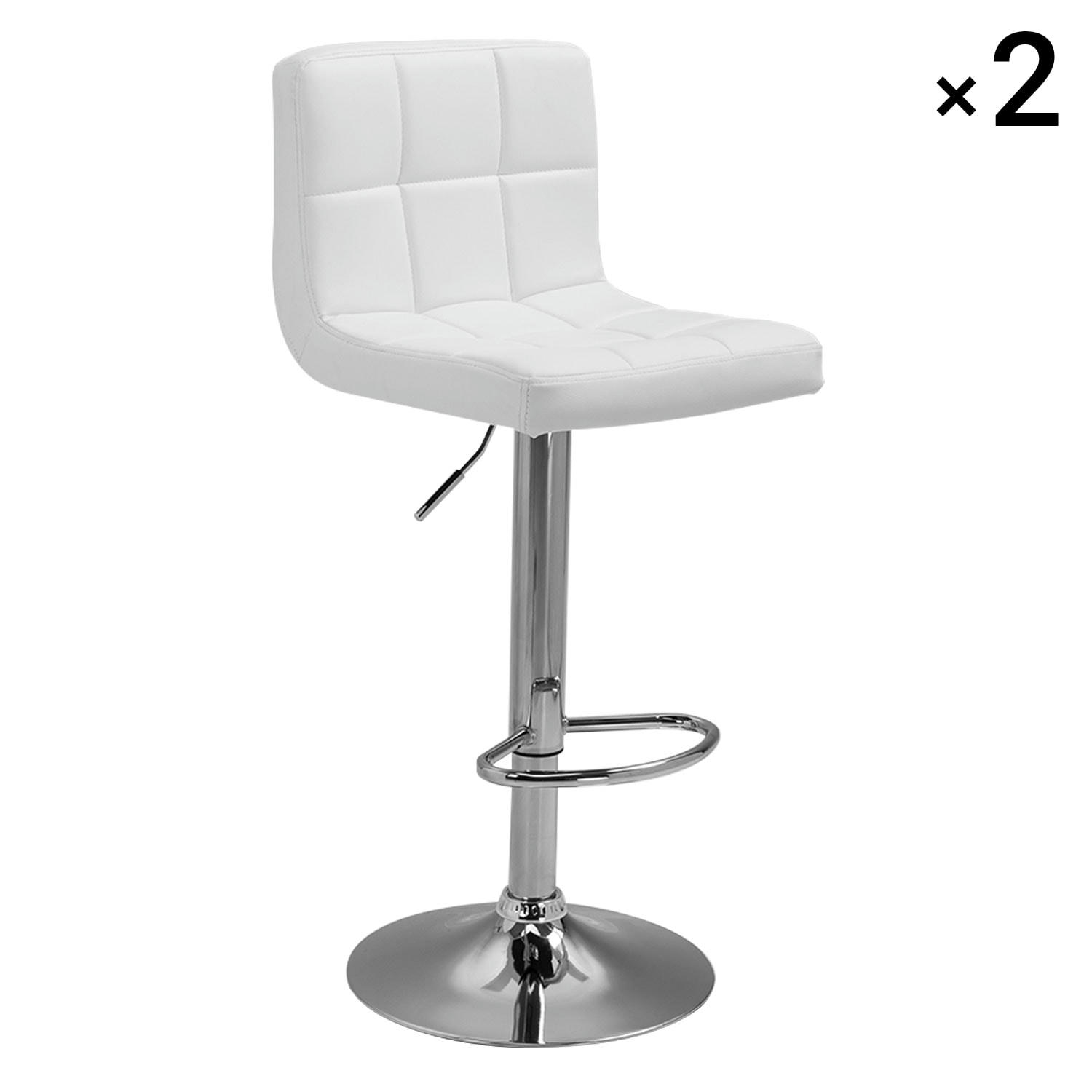MIKE - Lot de 2 tabourets de bar en simili cuir blanc