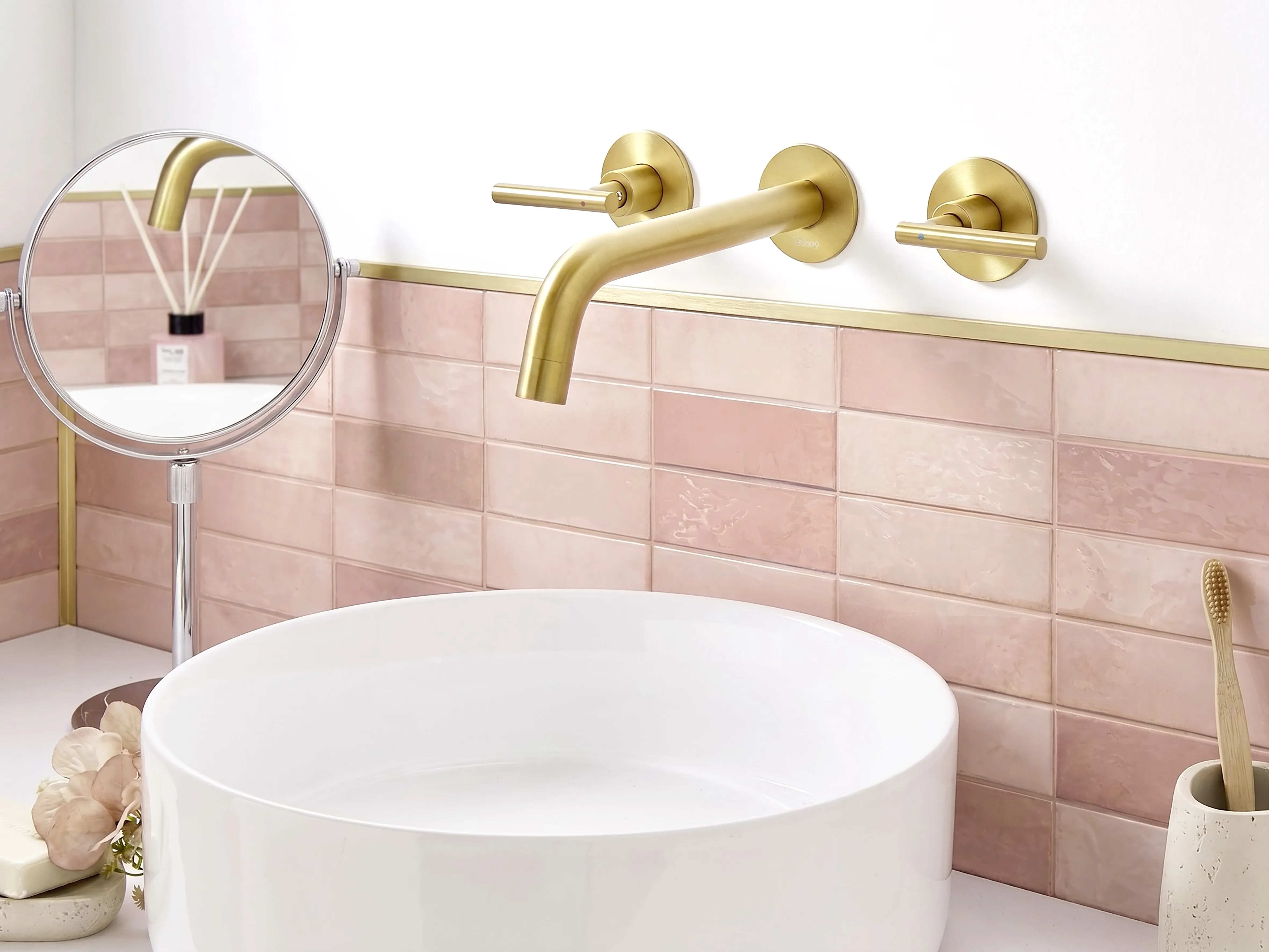 Wall Mounted Basin Mixer Tap ISHINCA Brass Gold
