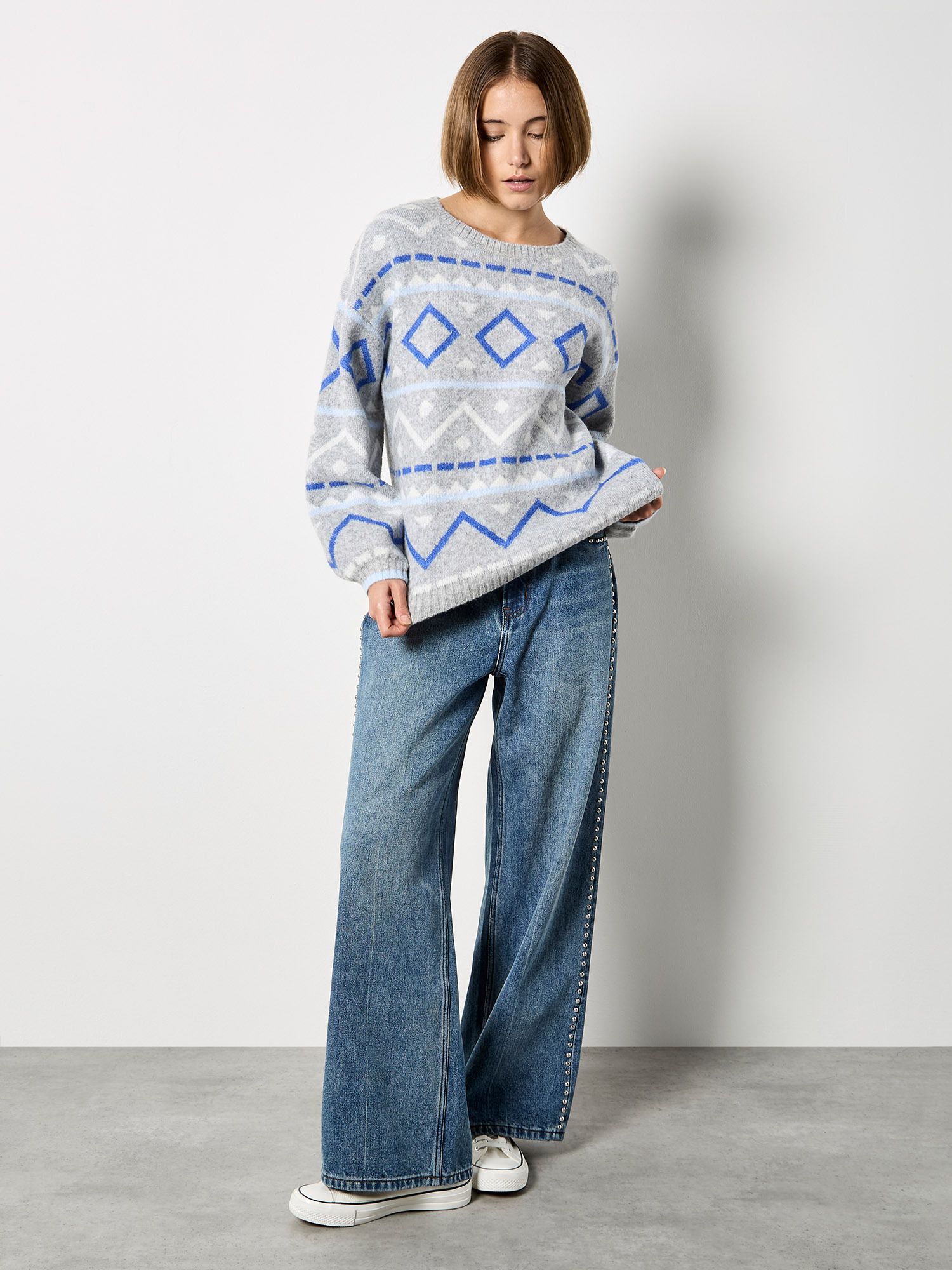 Apricot Chevron Geometric Retro Jumper