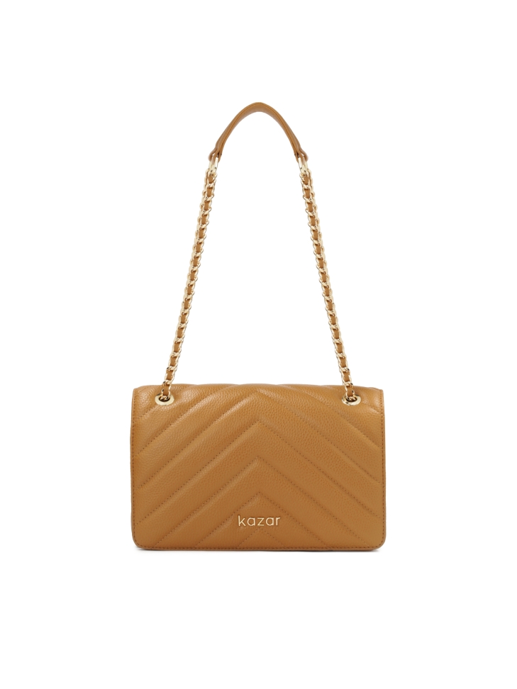 Light brown handbag with cross-stitching