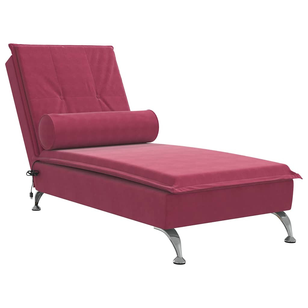 Szezlong z Masażem Fotel Sofa Masująca z Wałkiem Czerwony Aksamit