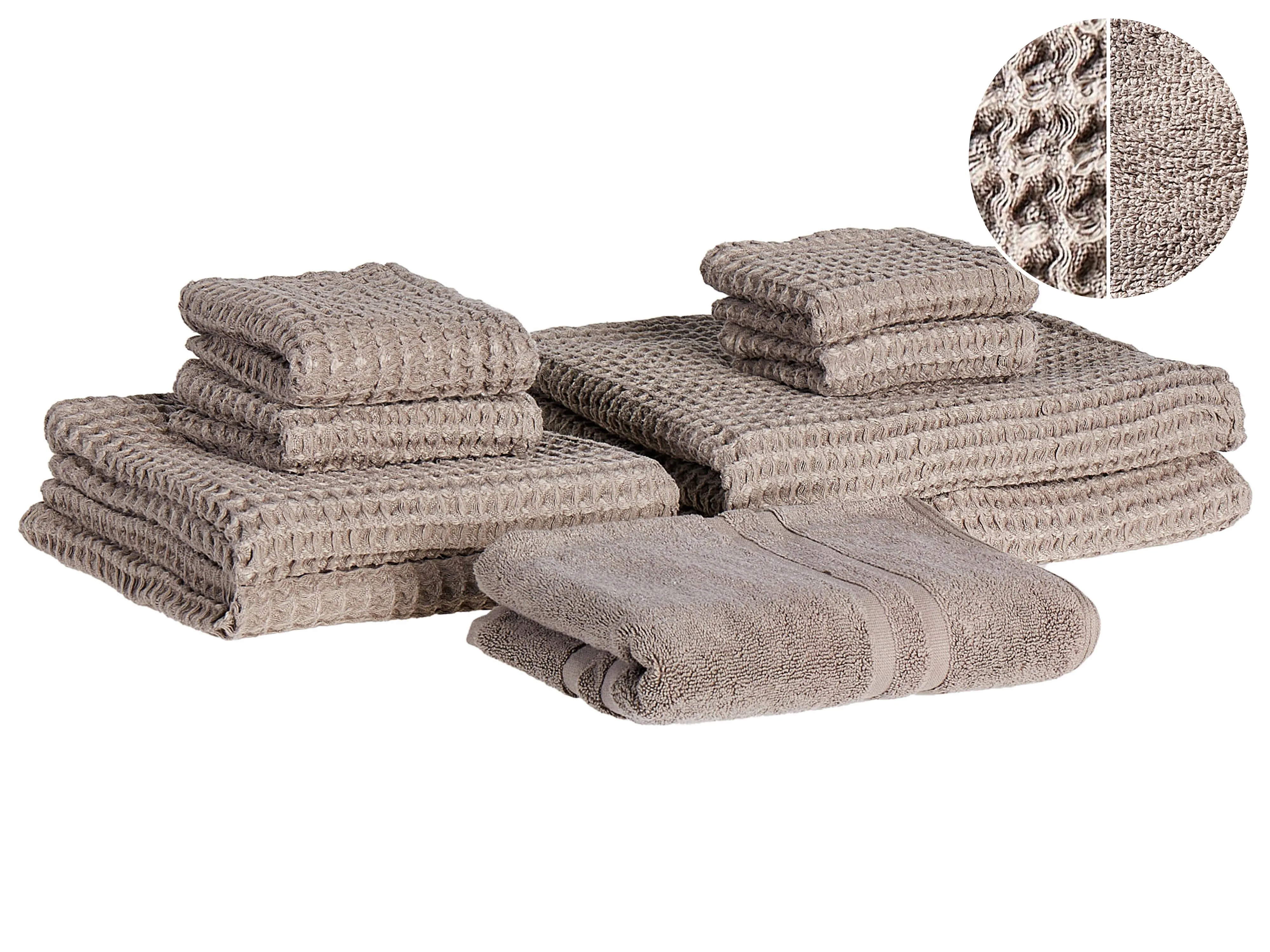 Set of 11 Towels AREORA Cotton Taupe