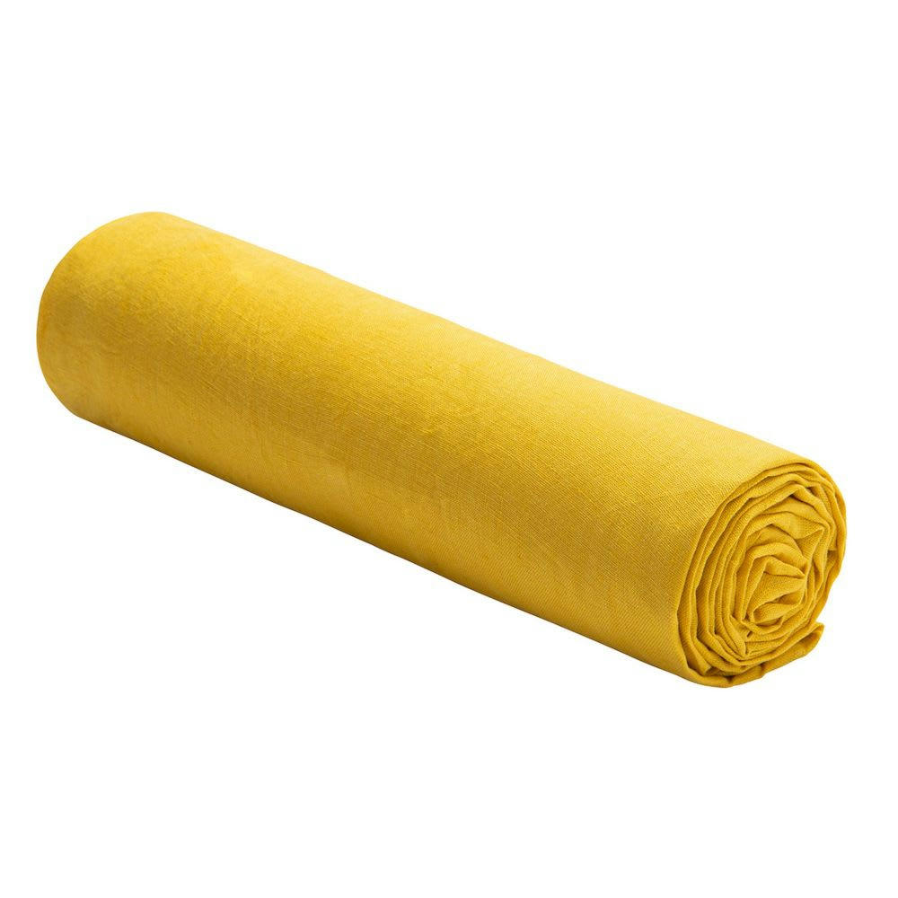 - Drap housse lin lavé jaune 140x190 cm