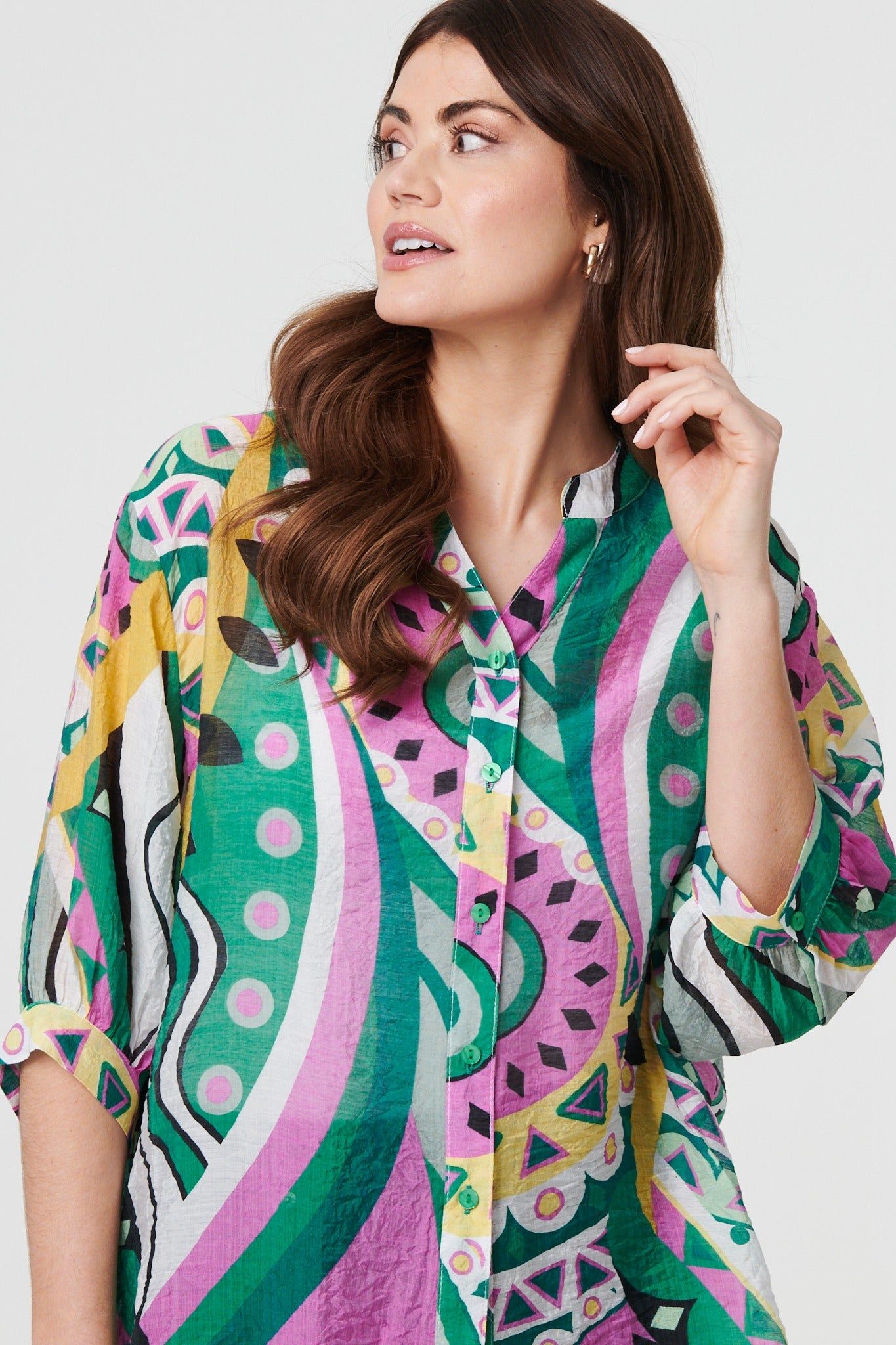 Izabel London Abstract Print 3/4 Sleeve Relaxed Shirt