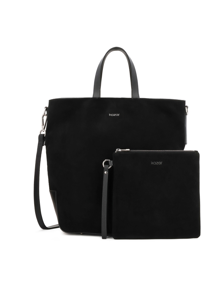 Capacious black suede handbag