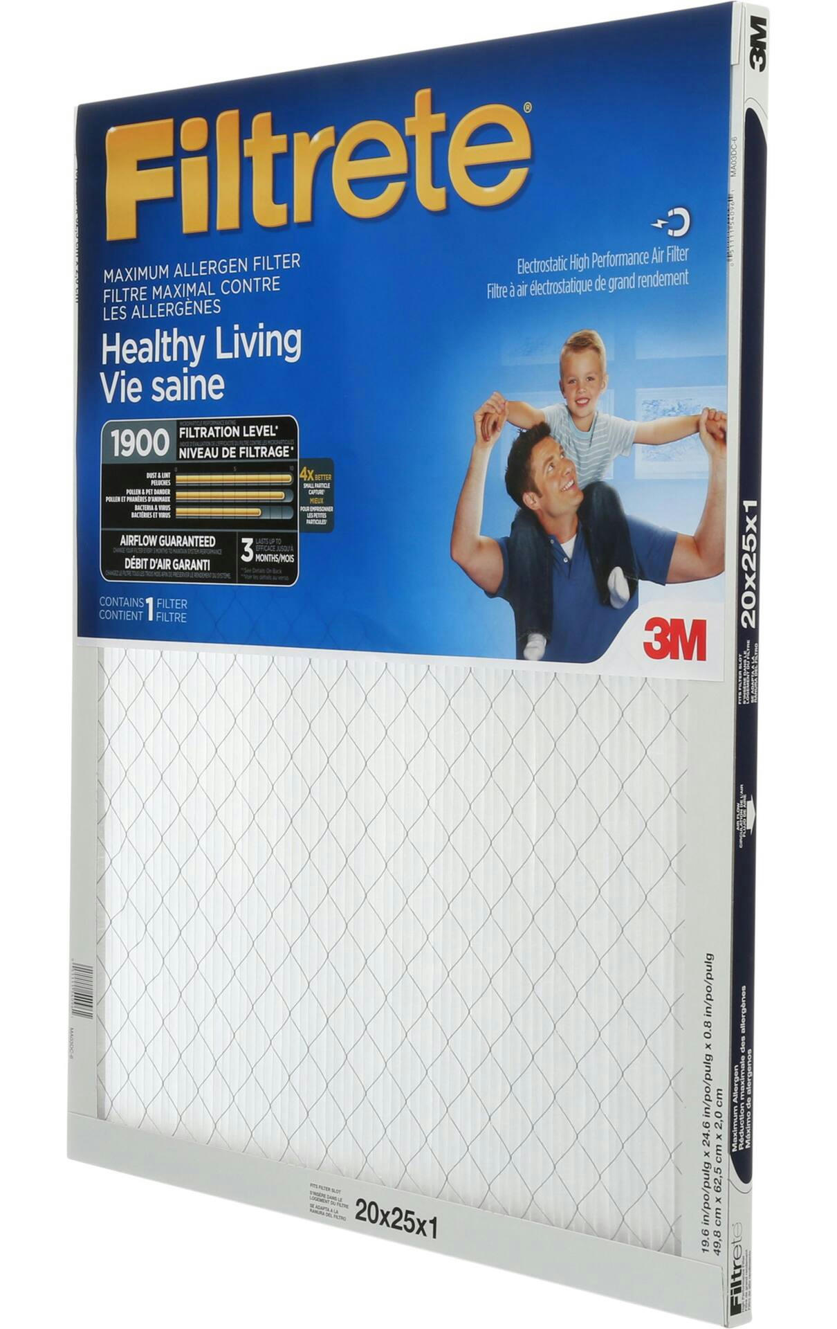 3M™ Filtrete™ Healthy Living Maximum Allergen Air Filter, MPR 1900, 20 x 25 x 1-in, 1-pk