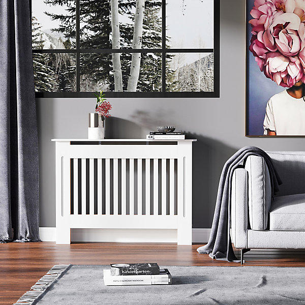 Cache-radiateur design panneau cabinet 112L x 19l x 81H cm MDF blanc