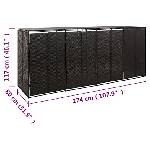 NNEVL Quadruple Wheelie Bin Shed Black 274x80x117 cm Poly Rattan