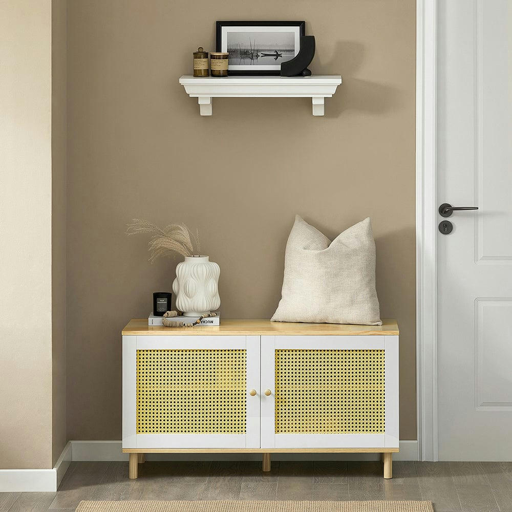 - Banc d'entrée 2 portes en ploy rotin