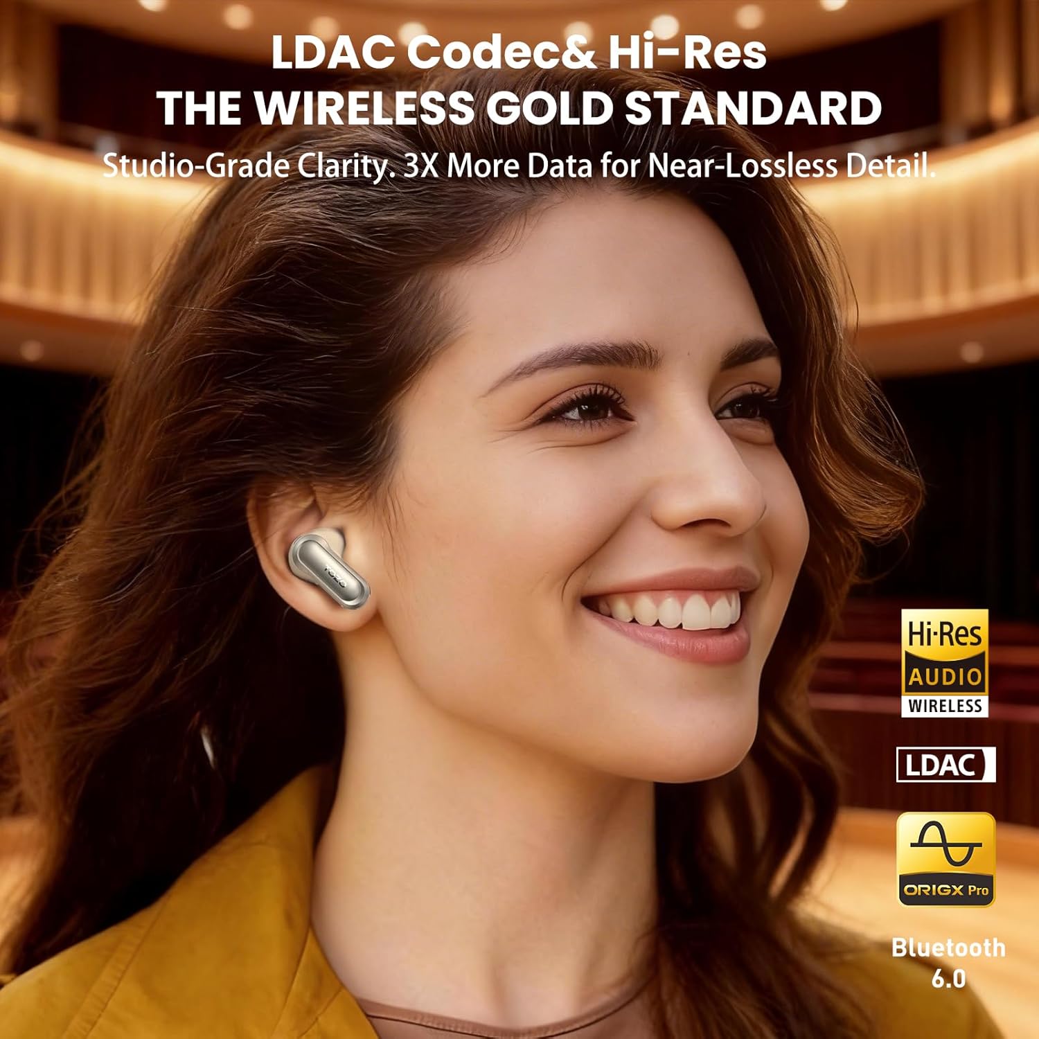 TOZO NC20 Active Noise Cancelling Wireless Earbuds, LDAC Hi-Res Sound Bluetooth Headphones, 6 Mics AI Call Ear Buds 80H Playtime, Dual Pairing, 32 EQ via App, IPX8 Waterproof, Wireless Charging Case