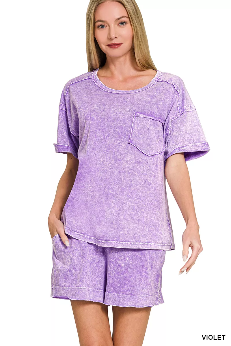 Halo Snow Washed Exposed Seam Top & Shorts Set