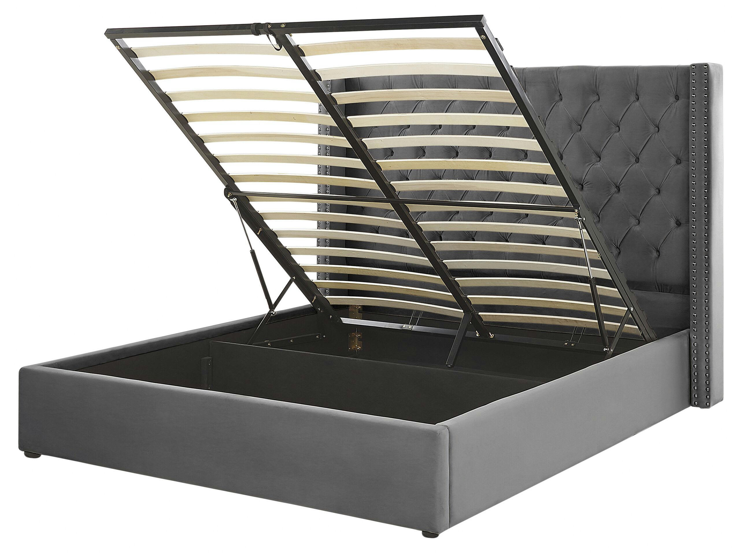 LUBBON - Lit double en tissu gris 160x200