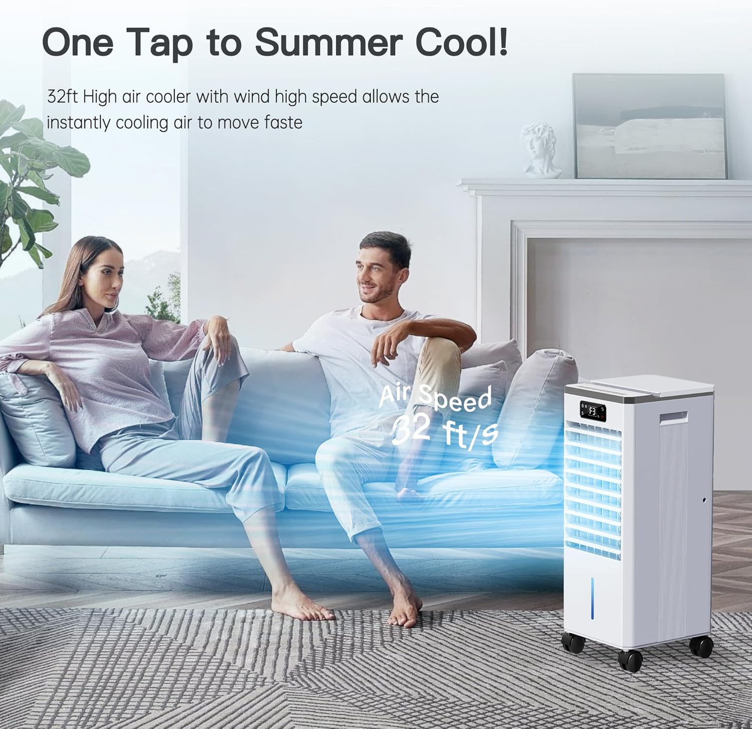 Evaporative Air Cooler, Windowless Portable Air Conditioners Fan w/3 Modes & 3 Speeds, 12H Timer for Smart Auto-off, 2-Gal Tank for 20H Cooling,16FT Remote,No Hose Needed,46db Swamp Cooler