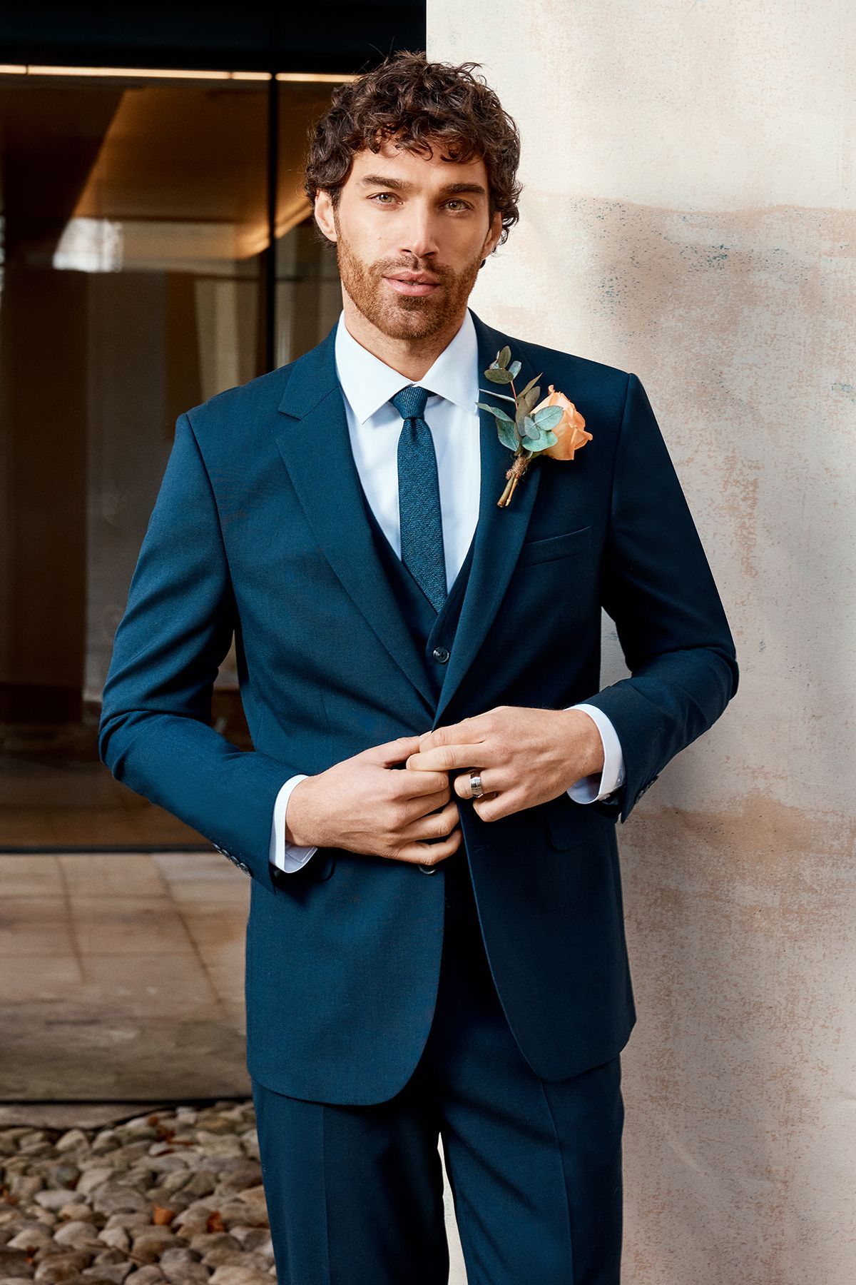 Burton Navy Tweed Look Tailored Fit Suit Jacket