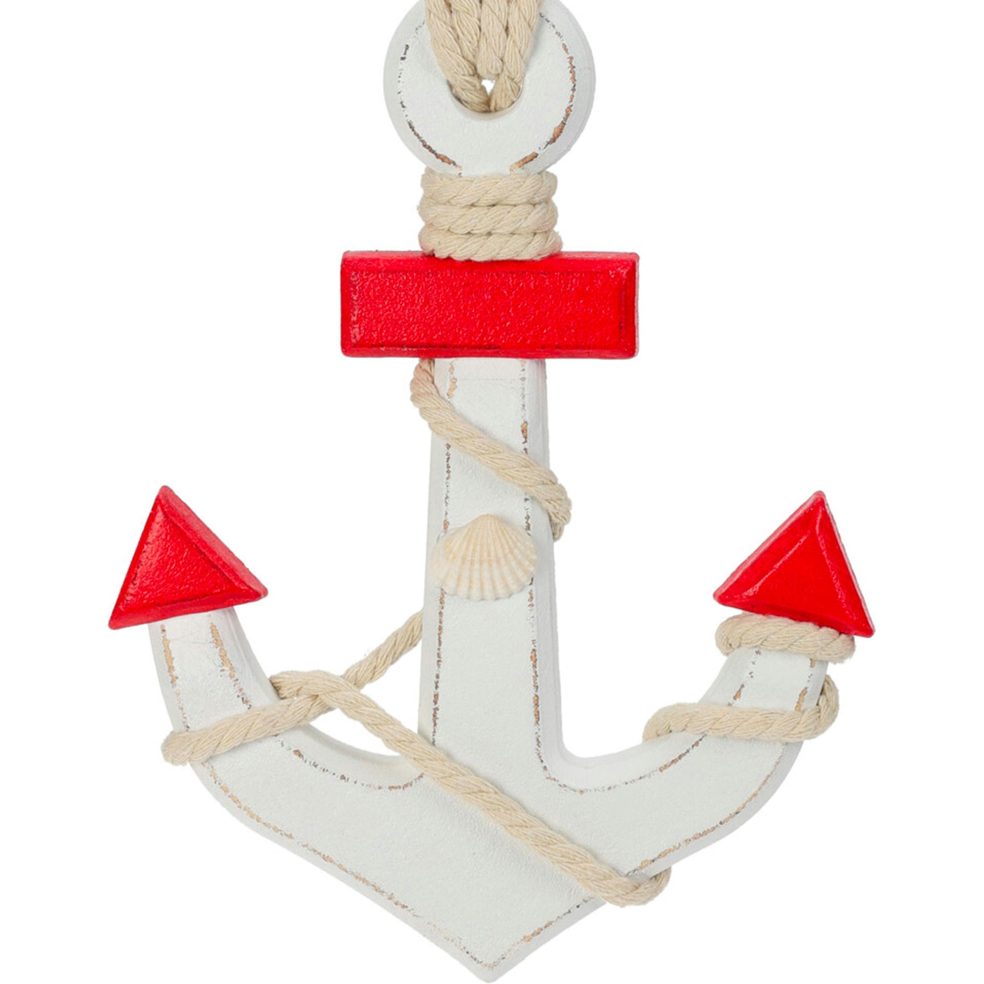 - Ancre décorative bois rouge et blanc 18x2x23cm