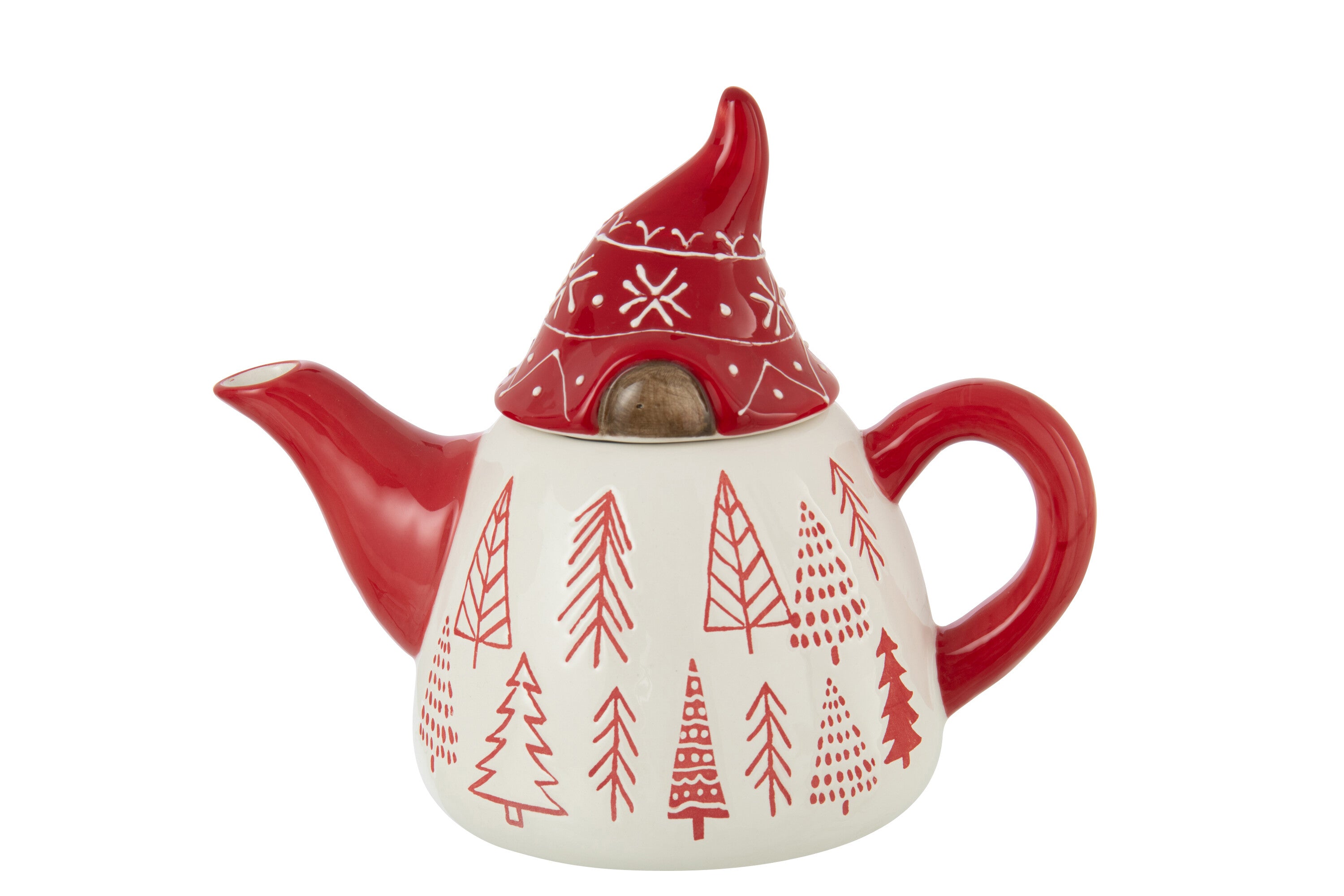 J-Line theepot Kerstman Dolomiet - keramiek - rood/wit