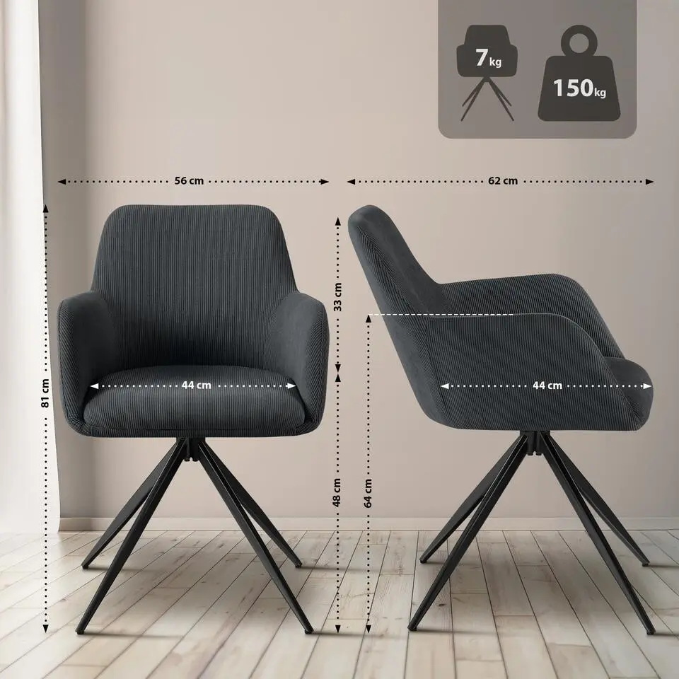 CLP Eetkamerstoel Olema zwart Frame - Ribstof - zwart