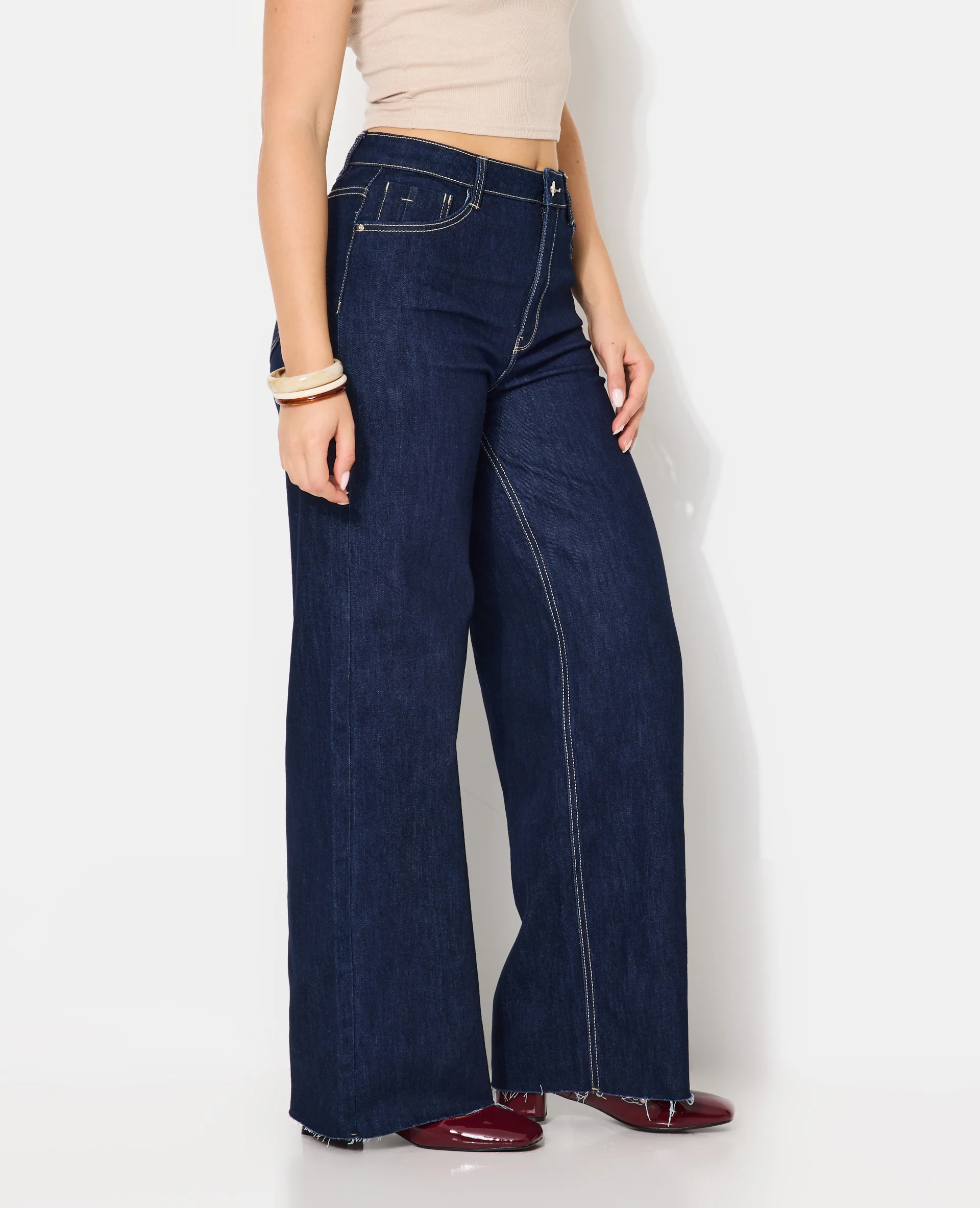 J71-1 / Jean wide taille haute avec bas coupés