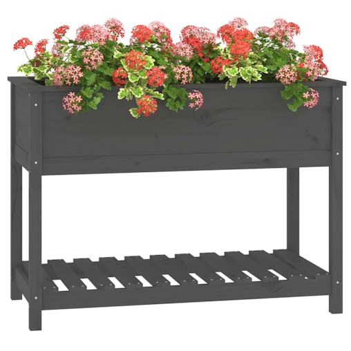 NNEVL Planter with Shelf Grey 111.5x54x81 cm Solid Wood Pine