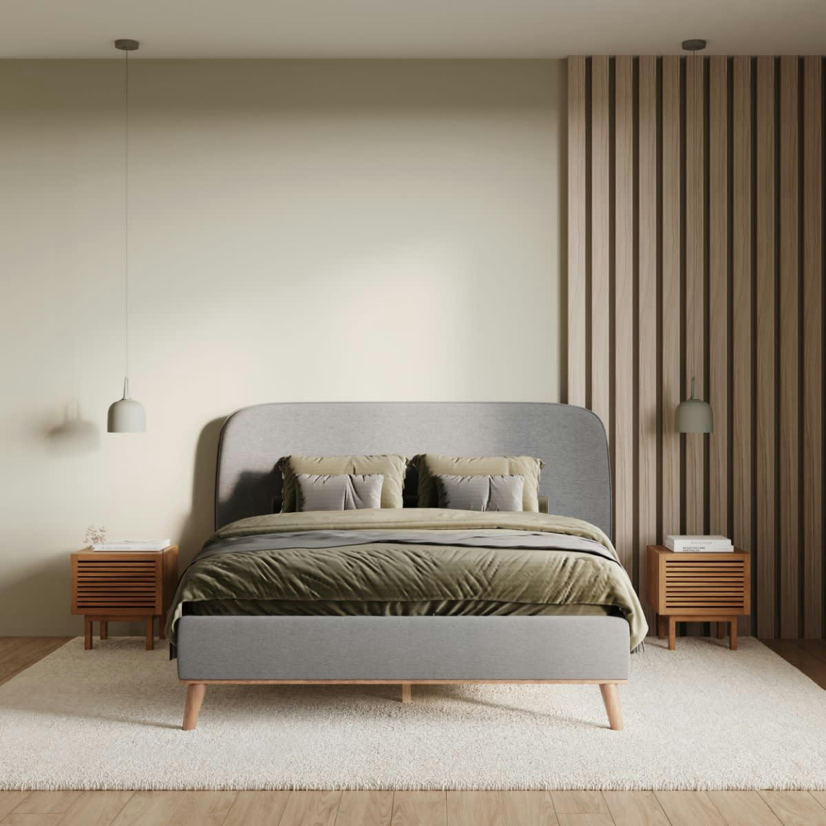 MODJO - Lit double 140x190 cm en tissu gris