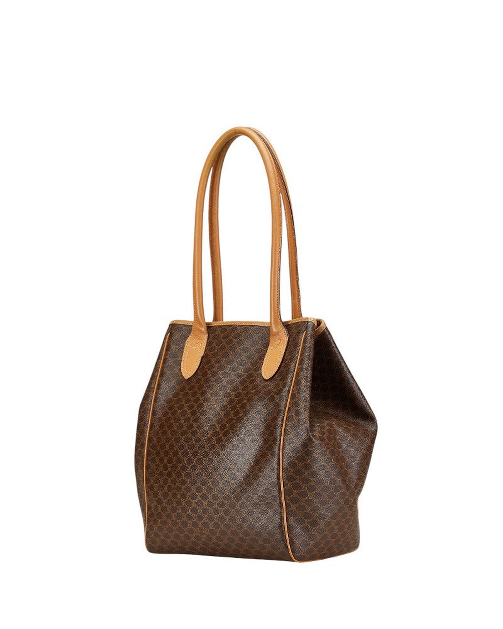 Celine Preloved Vintage Tote Bag Leather Trim Wo - Brown | Brown Shoulder