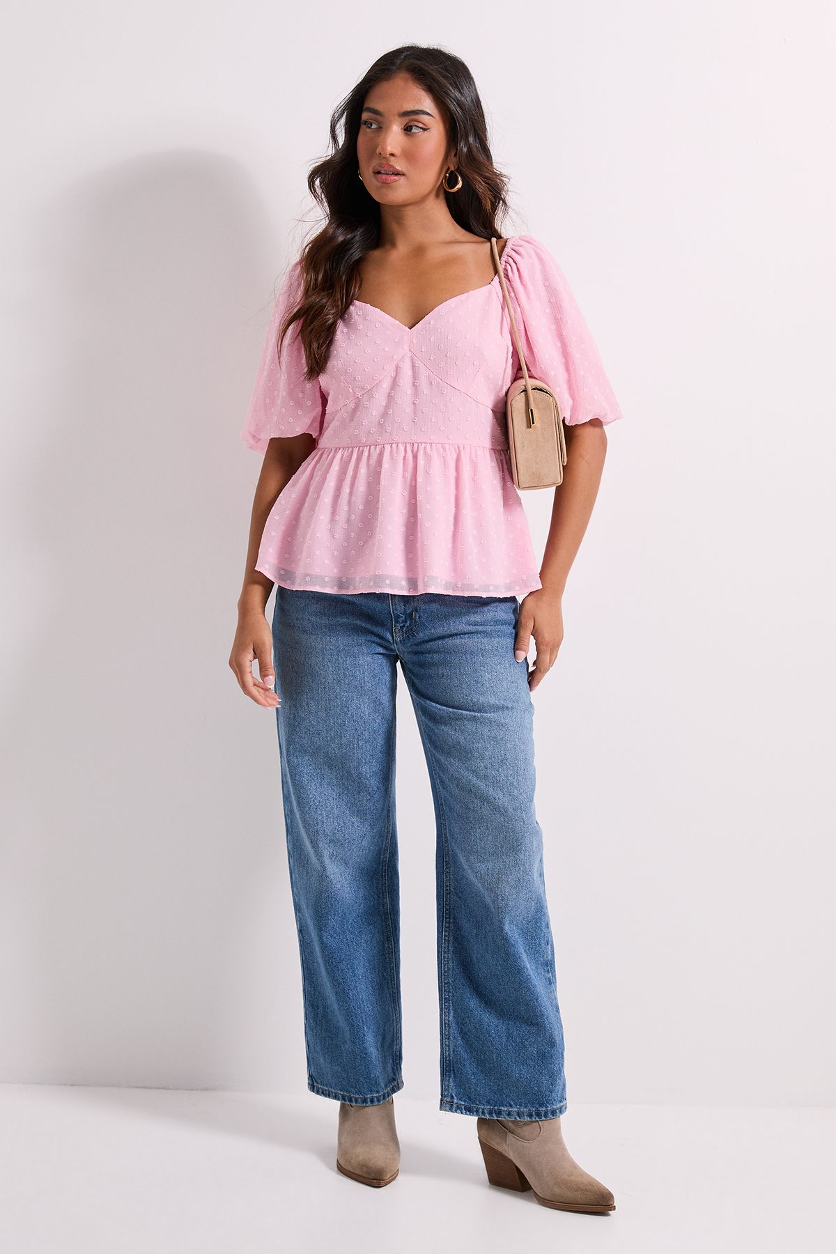 Dorothy Perkins Petite Sweetheart Tie Back Puff Sleeve Top