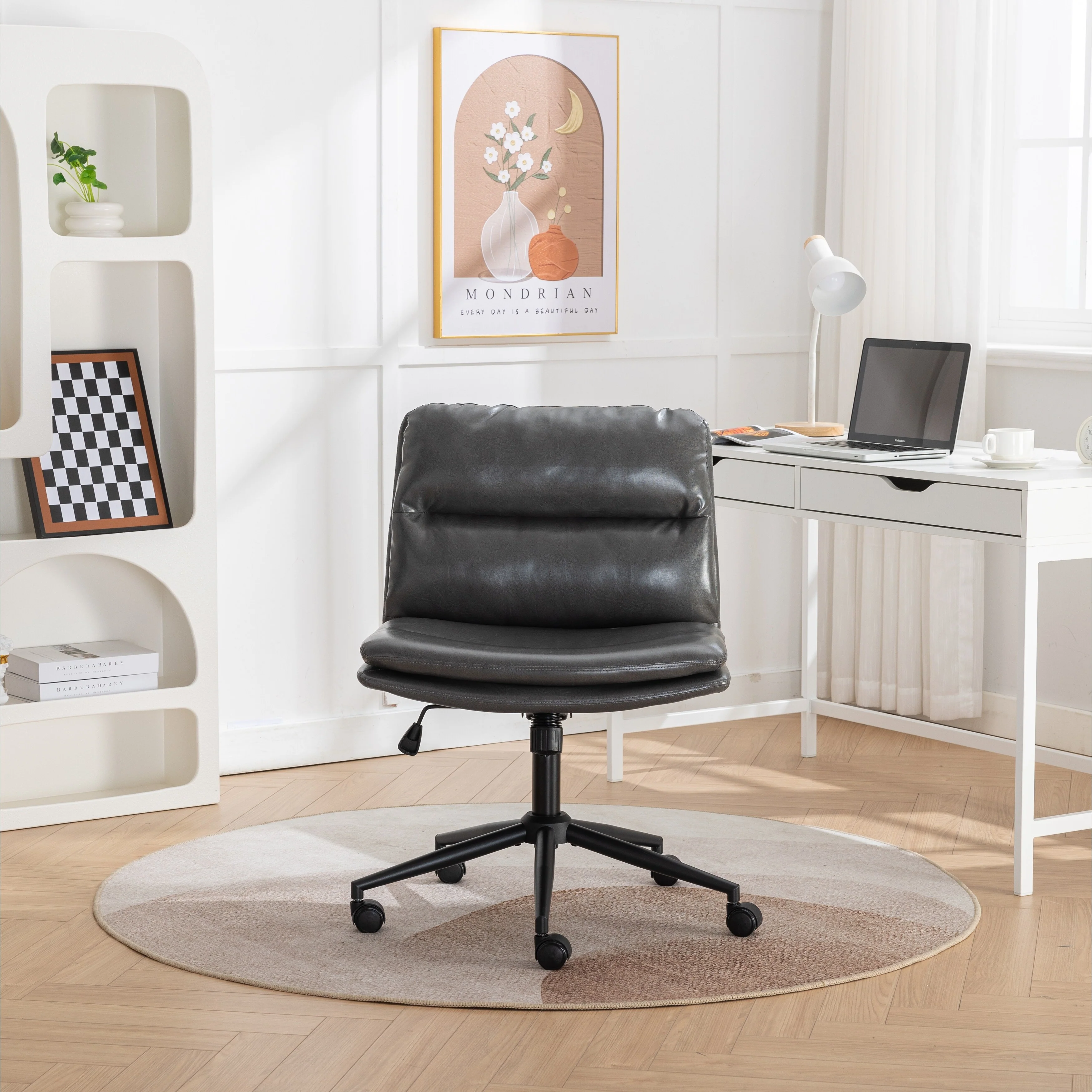 Gray Adjustable Swivel Criss-Cross Chair, Wide SeatOffice Chair Vanity Chair