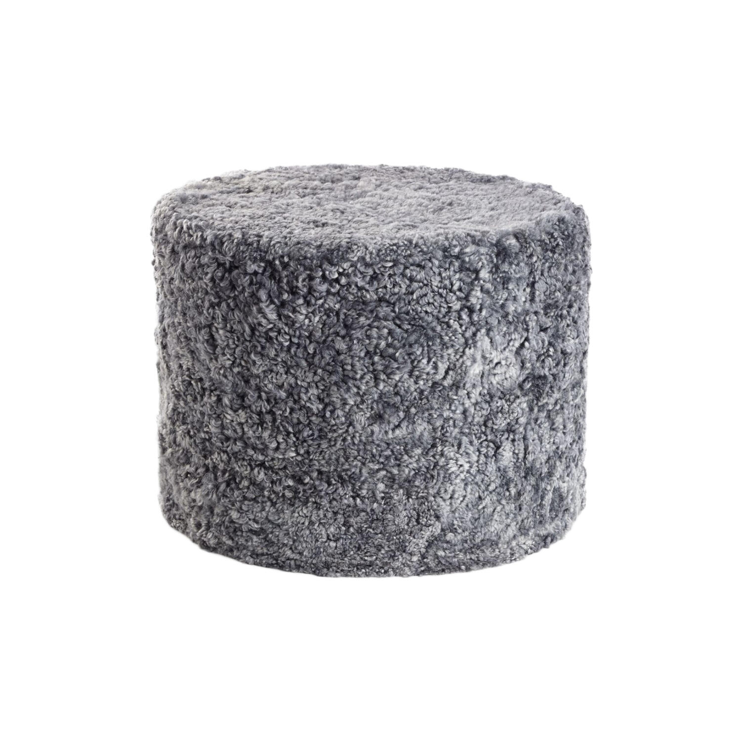 Puf i Newzealandsk korth&aring;ret & krøllet lammeskind, light grey
